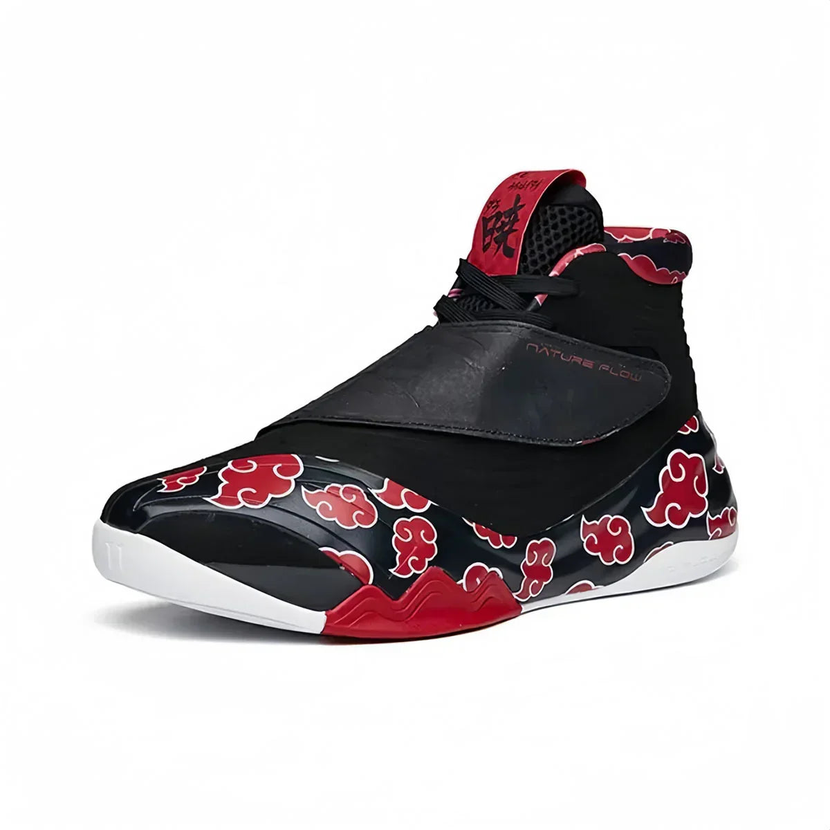 Men High Top Naruto Anime Basketball Shoes, Akatsuki Red Cloud Print Breathable Mesh Non Slip Rubber Outsole Cushioning Athletic Sneakers, Shock Absorption Sports Trainers for Indoor Outdoor Basketball Training Streetball