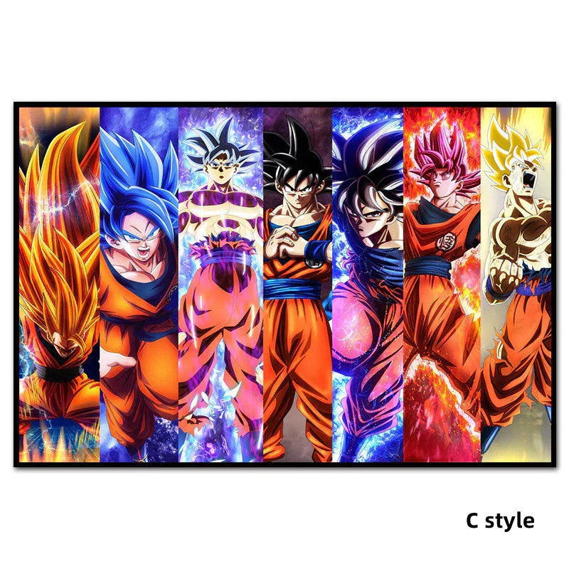 Dragon Ball Z Super Saiyan Wall Art Poster, Goku Vegeta Trunks Anime Canvas Print, Unframed Cartoon Character Painting, Home Bedroom Decor, Collectible Wall Hanging Gift for Dragon Ball Fans