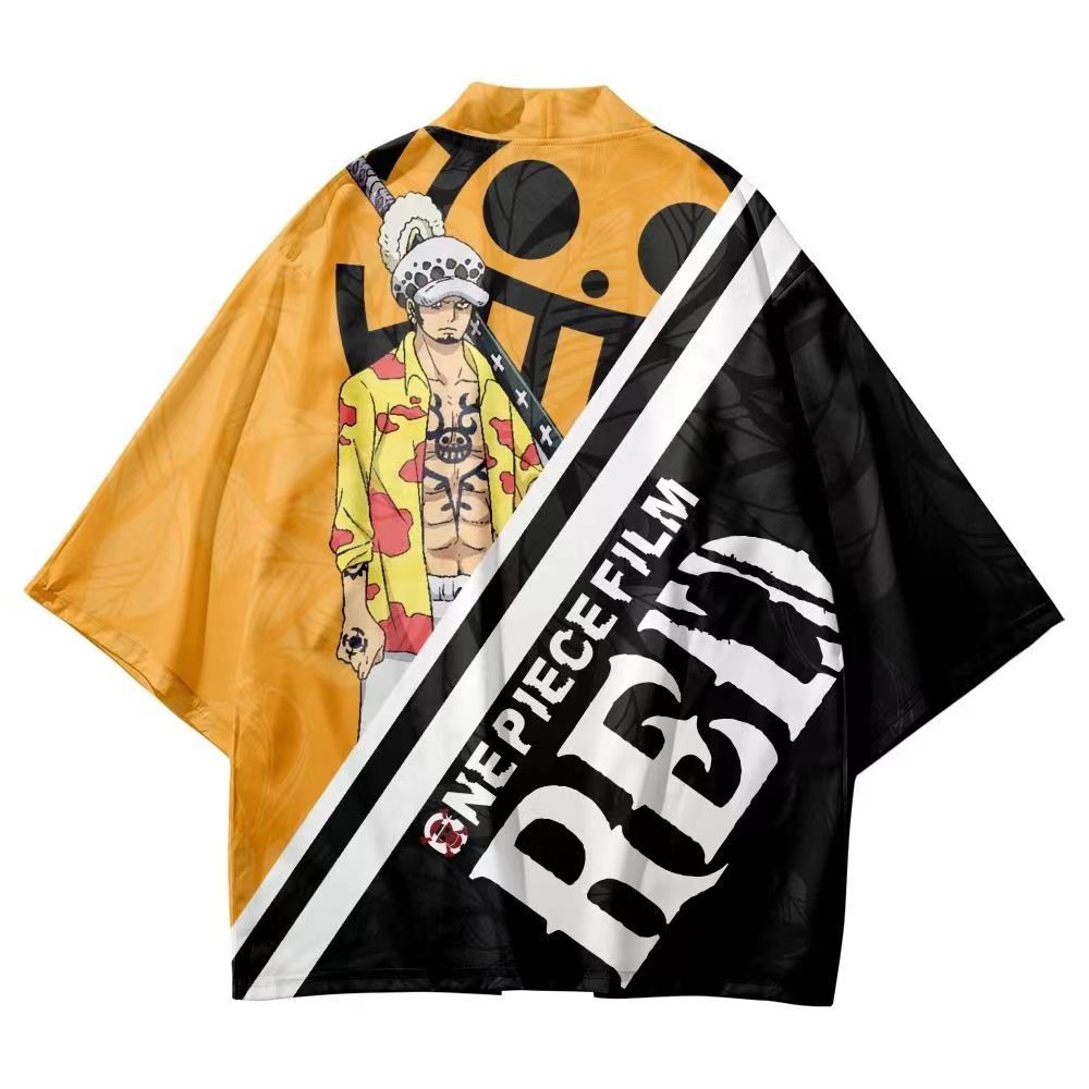 One Piece Film RED Anime Haori and Shorts Set, Japanese Kimono Cardigan with Shorts, 3D Full Print Cosplay Outfit, Loose Casual Anime Costume for Men Women, Anime Merch
