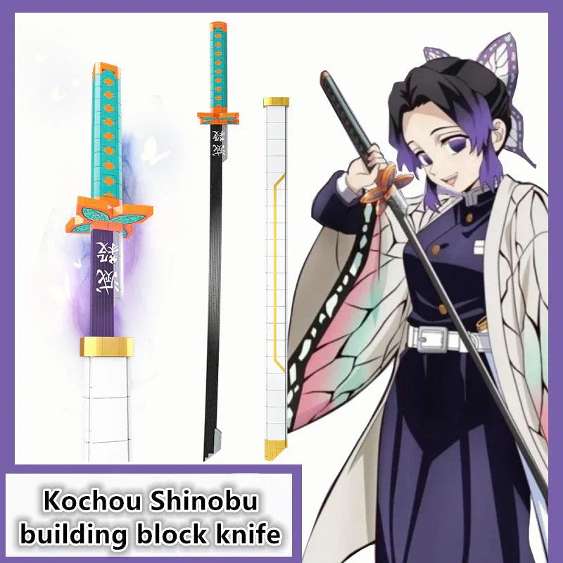 Demon Slayer Shinobu Nichirin Sword Building Block Set, Kochou Shinobu Anime Katana Model with Scabbard & Display Stand, Collectible Cosplay Prop Bricks Kit, Gift for Demon Slayer Fans