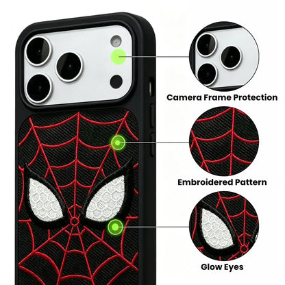 Marvel Spider‑Man Embroidered Glow In The Dark Phone Case 3D Web Pattern Shockproof Protective Anime Cover For Iphone 2‑Color Options