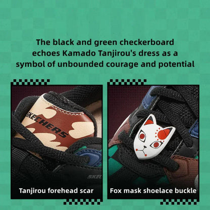 Demon Slayer Tanjiro Anime Sneakers, Green Checkered Cosplay Shoes, Men Women Chunky Casual Running Footwear, Anime Themed Streetwear Athletic Shoes, Gift for Demon Slayer Fans