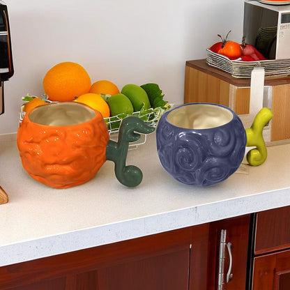 One Piece Devil Fruit Ceramic Mug, Gum-Gum Fruit & Dark-Dark Fruit 3D Sculpted Coffee Cup, Novelty Anime Drinking Cup, Unique Tea Bowl, Desktop Decor Collectible Gift for One Piece Fans