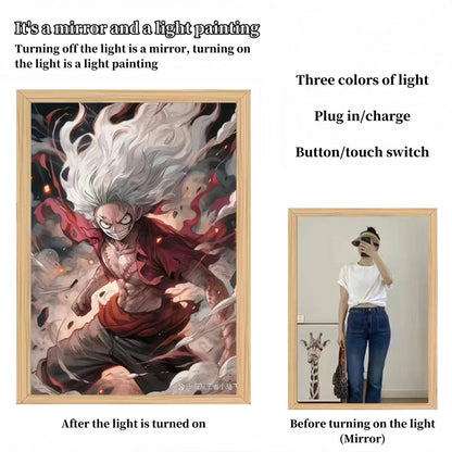 One Piece Anime LED Light Up Painting, Luffy Zoro Sanji Nami Framed Light Canvas Wall Art, Anime Poster Lamp, Wooden Frame Illuminated Wall Decor, One Piece Fan Room Decoration Gift