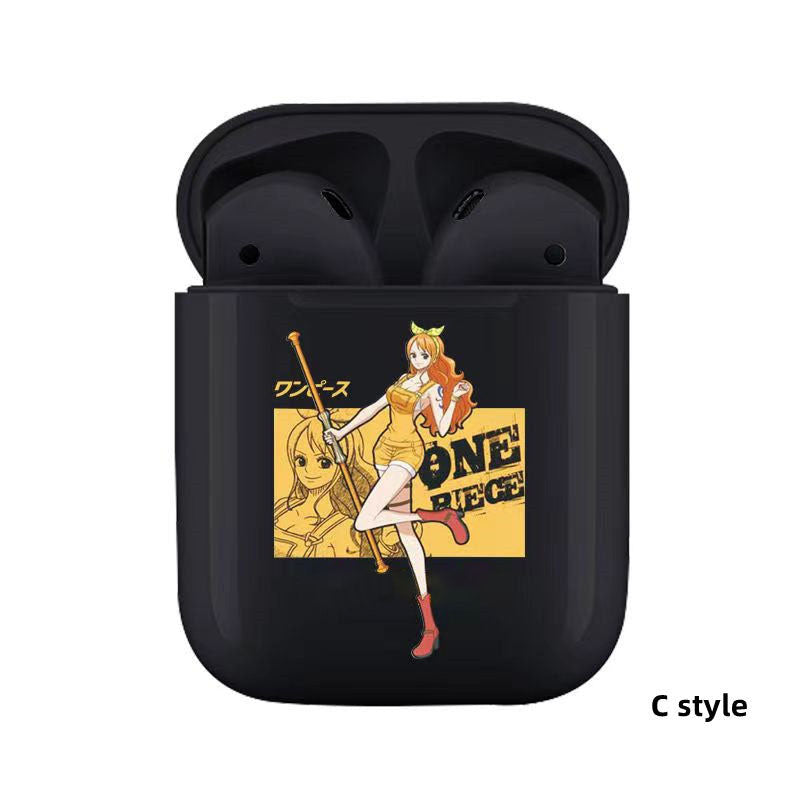 One Piece Anime TWS Wireless Earbuds, Luffy Zoro Sanji Chopper Skull Logo Printed Bluetooth Earphones, Stereo In-Ear Headphones with Portable Charging Case, Anime Fan Gift Wireless Headset