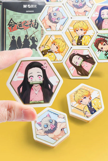 Demon Slayer Kimetsu no Yaiba Hexagonal Eraser with Character Collectible Card, Anime Themed Eraser Set, Cute Stationery for Students, Anime Merch Gift for Demon Slayer Fans