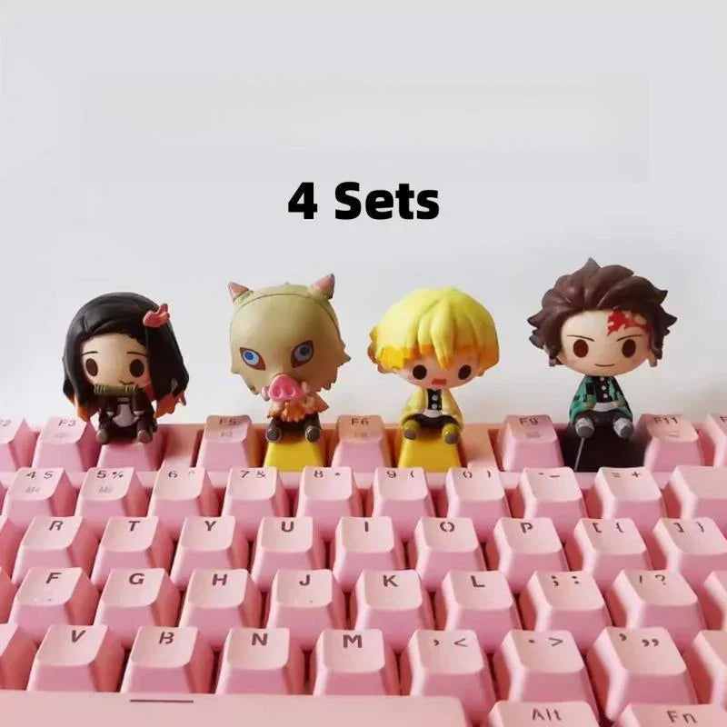 Demon Slayer Anime Keycap Set, 3D Handmade Resin Artisan Keycaps, Tanjiro Nezuko Zenitsu Inosuke Custom ESC Key Cap, Cherry MX Switch Decorative Keycap for Mechanical Keyboard