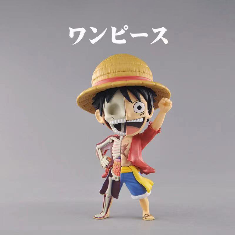 One Piece Half Skeleton Mini Figure Set, Straw Hat Pirates Luffy Zoro Sanji Nami Chopper Robin Usopp Franky Brook Anime Figurine, PVC Chibi Skeleton Model Toy, Desktop Decoration Collectible Gift for One Piece Fans
