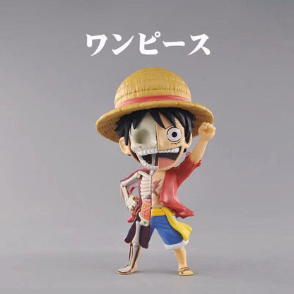 One Piece Half Skeleton Mini Figure Set, Straw Hat Pirates Luffy Zoro Sanji Nami Chopper Robin Usopp Franky Brook Anime Figurine, PVC Chibi Skeleton Model Toy, Desktop Decoration Collectible Gift for One Piece Fans