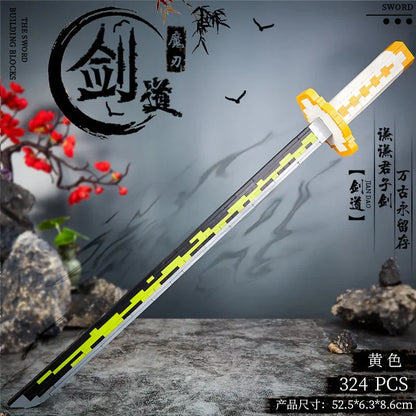 Demon Slayer Building Block Katana Sword, Anime Nichirin Sword Model Kit with Display Stand, Cosplay Prop Assembly Bricks, Tanjiro Zenitsu Giyuu Shinobu Sword Building Toy, Anime Collectible Decor Gift
