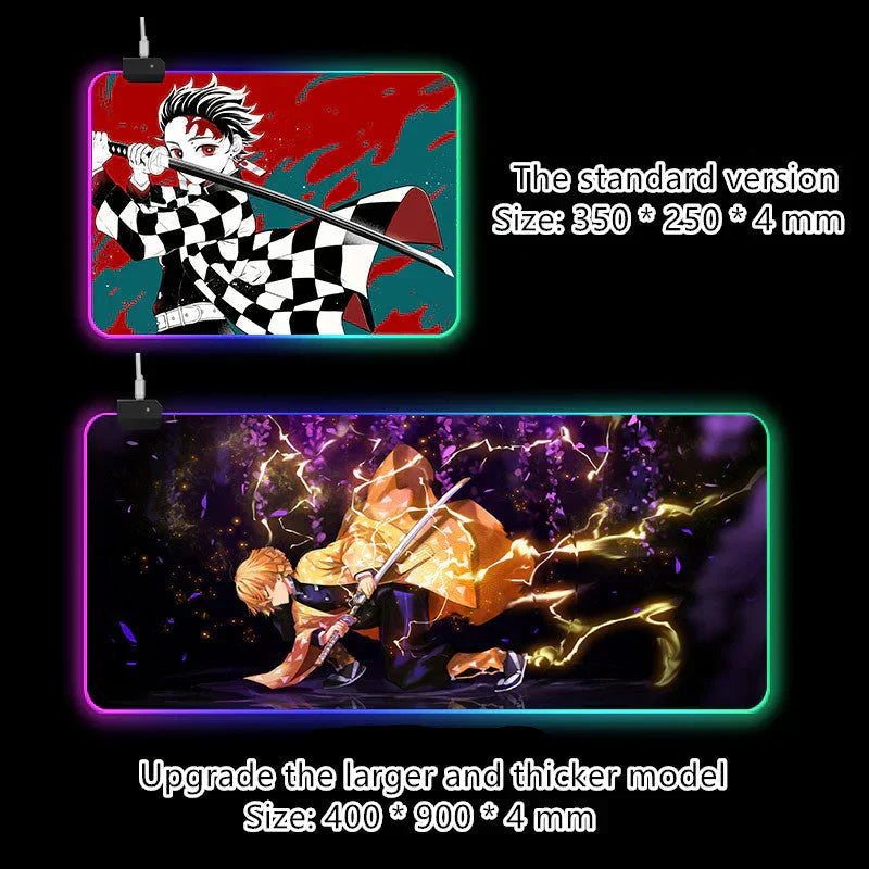 Demon Slayer RGB Gaming Mouse Pad, Large Extended Anime Desk Mat, LED Glowing Non-Slip Rubber Keyboard Pad, Multiple Nezuko Tanjiro Designs, Waterproof Desk Pad for PC Gamers