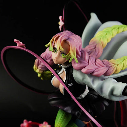Demon Slayer Mitsuri Kanroji Figure, Love Hashira Mitsuri Kanroji GK Statue, Anime Fighting Pose Figurine with Transparent Effect Base, Collectible Desktop Ornament Gift for Demon Slayer Fans