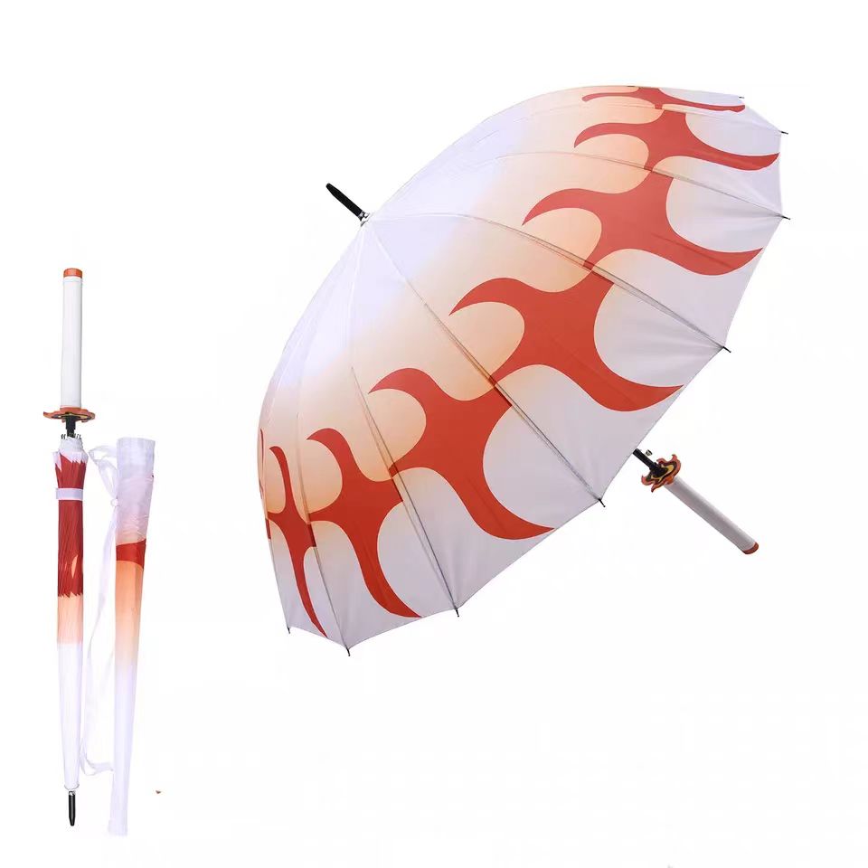 Demon Slayer Anime Sword Umbrella, Katana Shape Handle Long Rain Umbrella, Tanjirou Zenitsu Shinobu Pattern Parasol, Windproof Sun Rain Umbrella, Demon Slayer Cosplay Merch Gift for Anime Fans