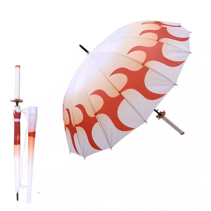 Demon Slayer Anime Sword Umbrella, Katana Shape Handle Long Rain Umbrella, Tanjirou Zenitsu Shinobu Pattern Parasol, Windproof Sun Rain Umbrella, Demon Slayer Cosplay Merch Gift for Anime Fans
