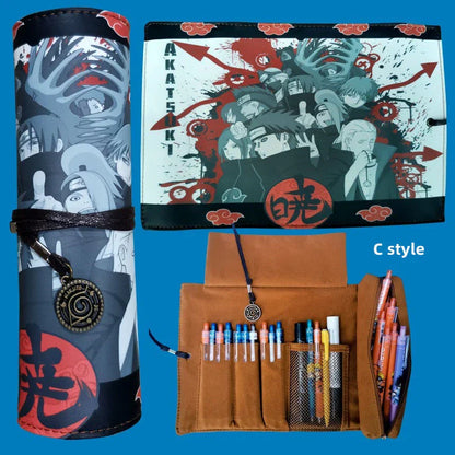 Naruto Anime Roll Up Pencil Case, Scroll Style Pen Bag, Portable Stationery Holder, Large Capacity Pouch, School Office Supplies Gift for Students Anime Fans