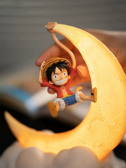 One Piece Luffy Moon Cloud Night Light, Anime Luffy Figure Swing LED Table Lamp, Warm Soft Light USB Charging Bedside Decor Lamp, One Piece Anime Merch Nightlight Gift for One Piece Fans