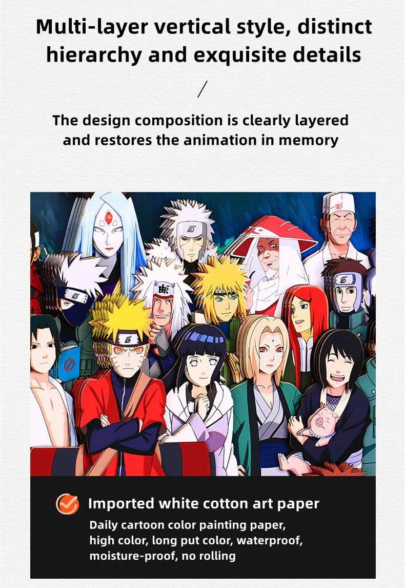 Naruto All Characters 3D Layered Paper Cut Art Frame, Naruto Whole Cast Paper Carving Shadow Box, Handmade Stratified Anime Group Portrait Painting, Wall Decor Collectible Art Gift for Naruto Fans