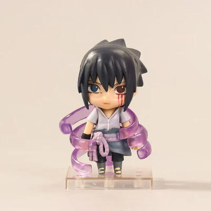 Naruto Uchiha Sasuke Nendoroid Style Figure Set of 3, Q Version Changeable Faces Anime Action Figurine with Weapon & Effect Parts, Collectible Model with Stand, Desktop Ornament Fan Gift