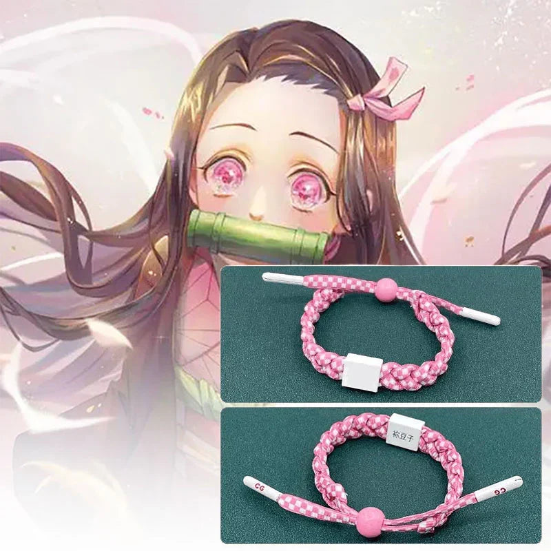 Demon Slayer Anime Braided Bracelet, Tanjiro Nezuko Rengoku Giyuu Cosplay Handmade Woven Rope Bracelet, Adjustable Character Themed Wristband, Anime Fan Collectible Jewelry Gift for Men Women Teens