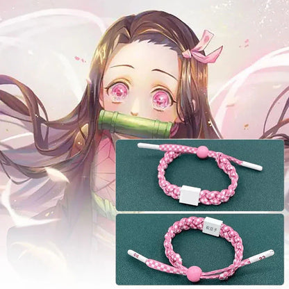 Demon Slayer Anime Braided Bracelet, Tanjiro Nezuko Rengoku Giyuu Cosplay Handmade Woven Rope Bracelet, Adjustable Character Themed Wristband, Anime Fan Collectible Jewelry Gift for Men Women Teens