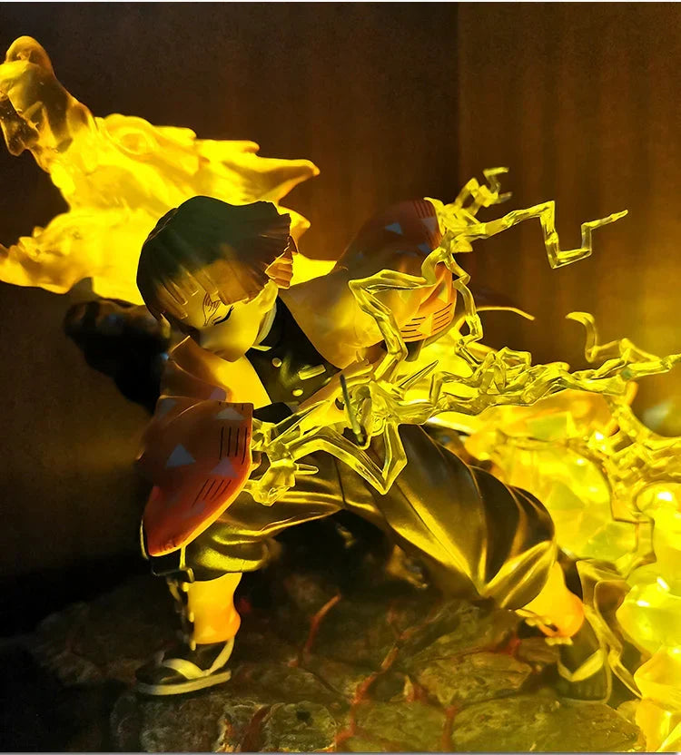 Demon Slayer Zenitsu Agatsuma Figure, Zenitsu Thunder Breathing Battle Statue with LED Light Dragon Effect Base, Anime Collectible Figurine, Desktop Display Model Toy, Gift for Demon Slayer Fans