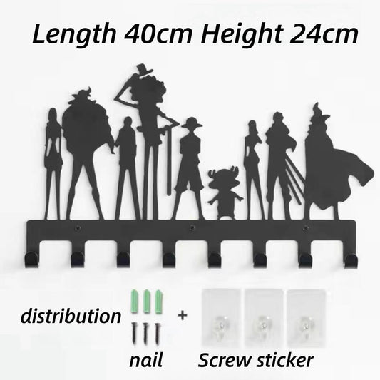 One Piece Straw Hat Crew Silhouette Wall Hook, Anime Metal Coat Hanger Rack, Wall Mount Multi Hooks, Nail-Free & Screws Included, Decorative Wall Hanger for Coat Key Hat, Anime Room Decor Gift for One Piece Fans