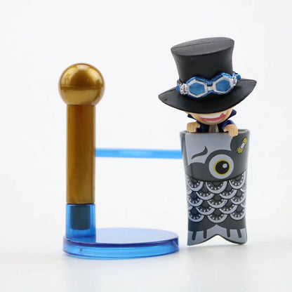 One Piece Carp Streamer Mini Figure, WCF Luffy Ace Sabo Jinbe Shirahoshi Anime Statue, Cute Koinobori Character Figurine Collectible Model Toy, Desk Decoration Gift for One Piece Fans