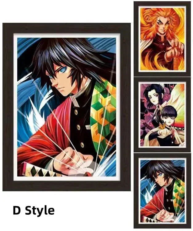 Demon Slayer 3D Lenticular Poster with Frame, Kimetsu no Yaiba Anime Stereo Gradient Wall Art, Flip Changing Picture, Anime Framed Decor Painting for Bedroom Gaming Room, Anime Merch Gift for Demon Slayer Fans