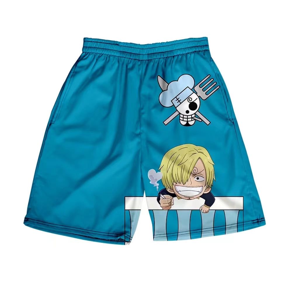 One Piece Anime Shorts, Luffy Zoro Sanji Chopper Printed Casual Beach Shorts, Elastic Waist Loose Short Pants, One Piece Merch Summer Swim Trunks for Men Anime Fans