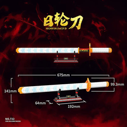Demon Slayer Nichirin Sword Building Block Set, Rengoku Kyojuro Katana Model with Stand, Anime Samurai Blade Bricks Kit, DIY Assembly Collectible Display Toy Gift for Demon Slayer Fans