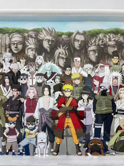 Naruto All Characters Panoramic 3D Layered Paper Cut Art Frame, Konoha Whole Cast Paper Carving Shadow Box, Handmade Stratified Anime Group Portrait Painting, Large Wall Hanging Decor, Collectible Art Gift for Naruto Fans