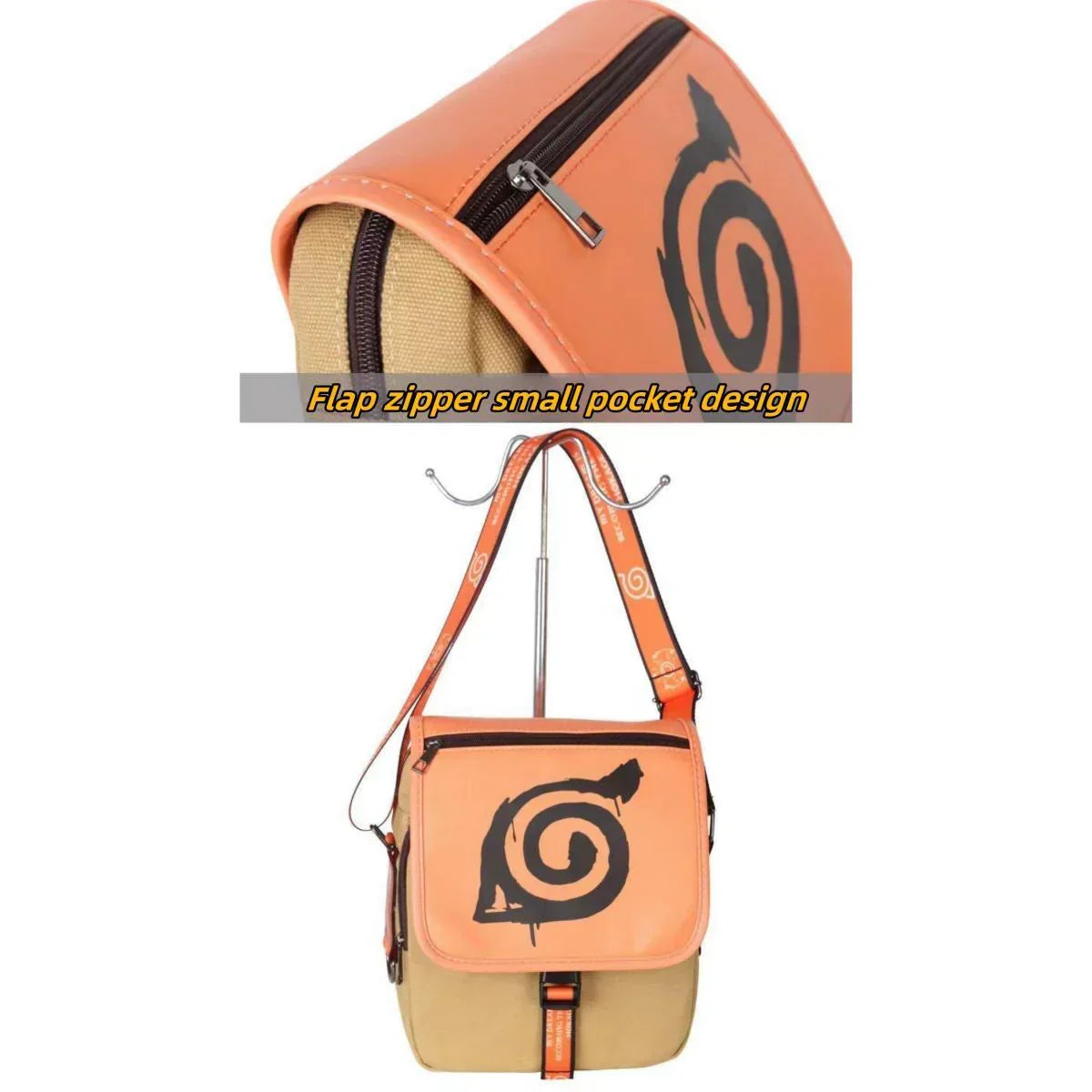 Naruto Leaf Village Symbol Crossbody Messenger Bag, Hidden Leaf Logo Canvas Shoulder Bag, Anime Cosplay Satchel Bag, Casual Daily Storage Bag Collectible Gift for Naruto Fans