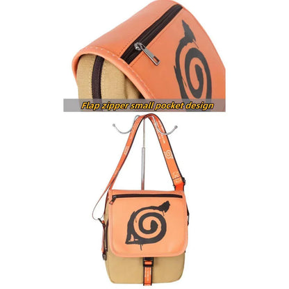 Naruto Leaf Village Symbol Crossbody Messenger Bag, Hidden Leaf Logo Canvas Shoulder Bag, Anime Cosplay Satchel Bag, Casual Daily Storage Bag Collectible Gift for Naruto Fans
