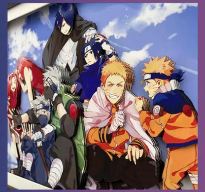 Naruto Anime 3D Paper Cut Shadow Box Framed Art, Handmade Layered Papercraft Wall Decor, Naruto Team 7 Character Painting Frame, Anime Fan Room Decor Gift