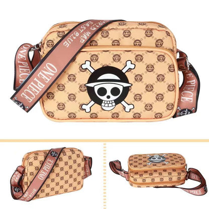 One Piece Straw Hat Skull Crossbody Bag, Anime Monogram Print Shoulder Messenger Bag, Wide Adjustable Strap Casual Sling Purse, Daily Storage Handbag, Collectible Gift for One Piece Fans