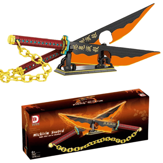 Demon Slayer Tengen Uzui Nichirin Sword Building Blocks Set, 1478Pcs Anime Double Blade Sword Model with Display Stand & Golden Chain, Interlocking Bricks Weapon Assembly Kit, Desktop Display Collectible Gift for Demon Slayer Fans