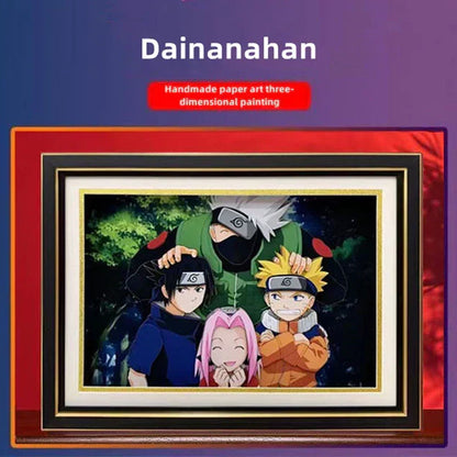 Naruto Team 7 Kakashi 3D Paper Cut Shadow Box Framed Art, Handmade Layered Papercraft Wall Decor, Anime Picture Frame, Fan Collectible Room Decor Gift