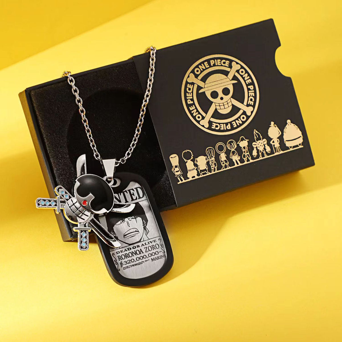One Piece Anime Dog Tag Necklace Keychain, Luffy Zoro Ace Metal Pendant, Vintage Engraved Dog Tag, Collectible Cosplay Jewelry Gift Set with Gift Box for One Piece Fans
