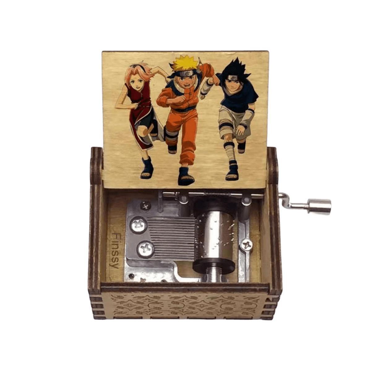 Naruto Anime Hand Crank Wooden Music Box, Classic Anime Theme Song Engraved Wooden Musical Box, Multiple Naruto Character Print, Vintage Hand Crank Music Box Collectible Gift for Anime Fans Teens Adults