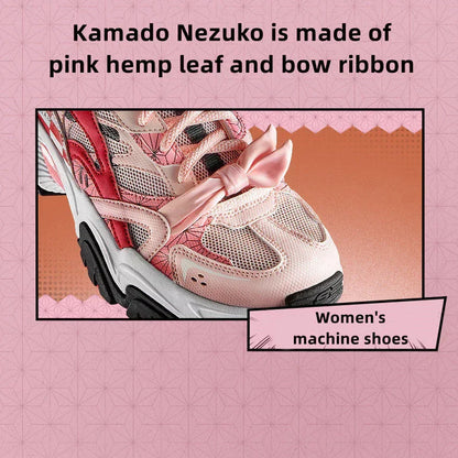 Demon Slayer Nezuko Anime Chunky Sneakers, Pink Red Checkered Unisex Casual Walking Shoes, Kamado Nezuko Themed Streetwear Athletic Footwear, Anime Cosplay Sneaker Gift for Fans