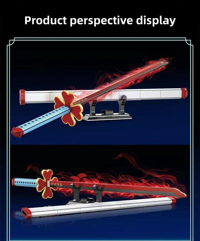 Demon Slayer Nichirin Sword Building Block Set, Kanroji Mitsuri Anime Katana Model with Display Stand, Cosplay Samurai Sword Bricks Kit, Collectible Building Toy for Demon Slayer Fans