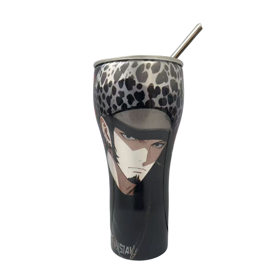One Piece Anime Tumbler with Straw, Stainless Steel Insulated Travel Cup, Luffy Zoro Nami Wanted Poster Design Coffee Mug, Leak Proof Reusable Water Bottle, One Piece Merch Gift for Anime Fans