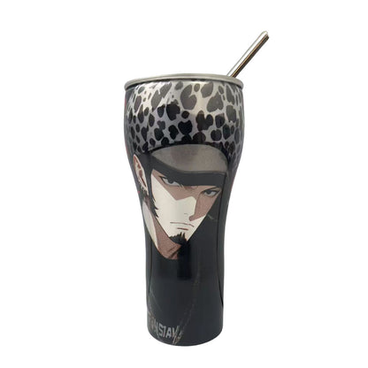 One Piece Anime Tumbler with Straw, Stainless Steel Insulated Travel Cup, Luffy Zoro Nami Wanted Poster Design Coffee Mug, Leak Proof Reusable Water Bottle, One Piece Merch Gift for Anime Fans