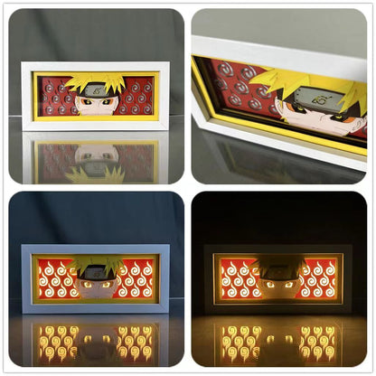 Naruto Anime Paper Cut Light Box, 3D Paper Carving LED Frame Lamp, Sharingan Character Night Light, Desktop Wall Art Decor, Collectible Anime Gift for Naruto Fans