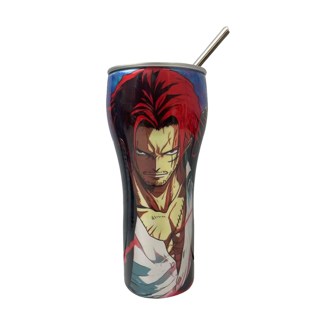 One Piece Anime Tumbler with Straw, Stainless Steel Insulated Travel Cup, Luffy Zoro Nami Wanted Poster Design Coffee Mug, Leak Proof Reusable Water Bottle, One Piece Merch Gift for Anime Fans