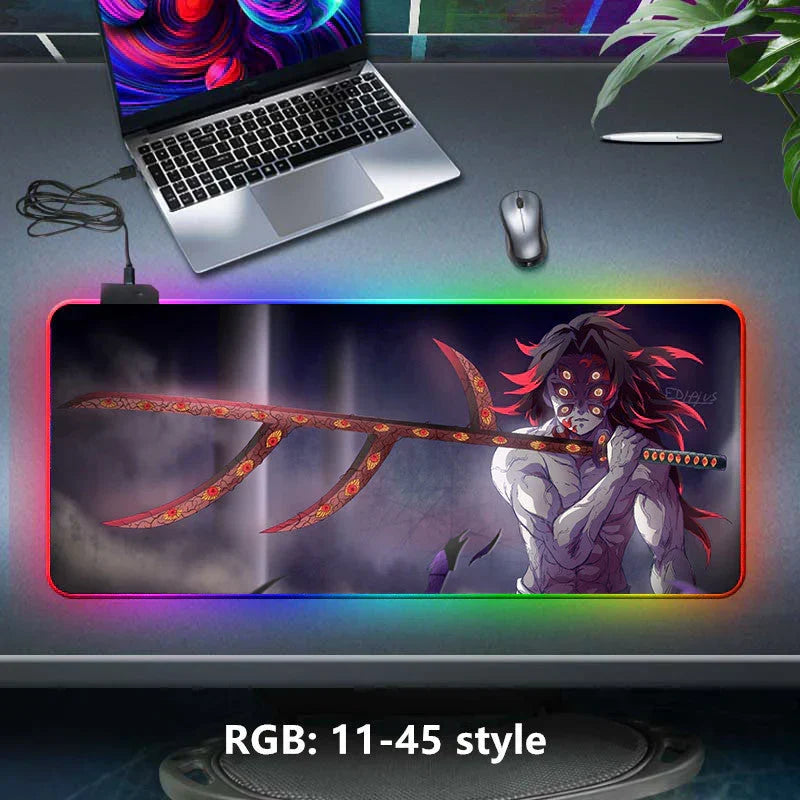 Demon Slayer RGB Gaming Mouse Pad, Large Extended Anime Desk Mat, LED Glowing Non-Slip Rubber Keyboard Pad, Multiple Nezuko Tanjiro Designs, Waterproof Desk Pad for PC Gamers