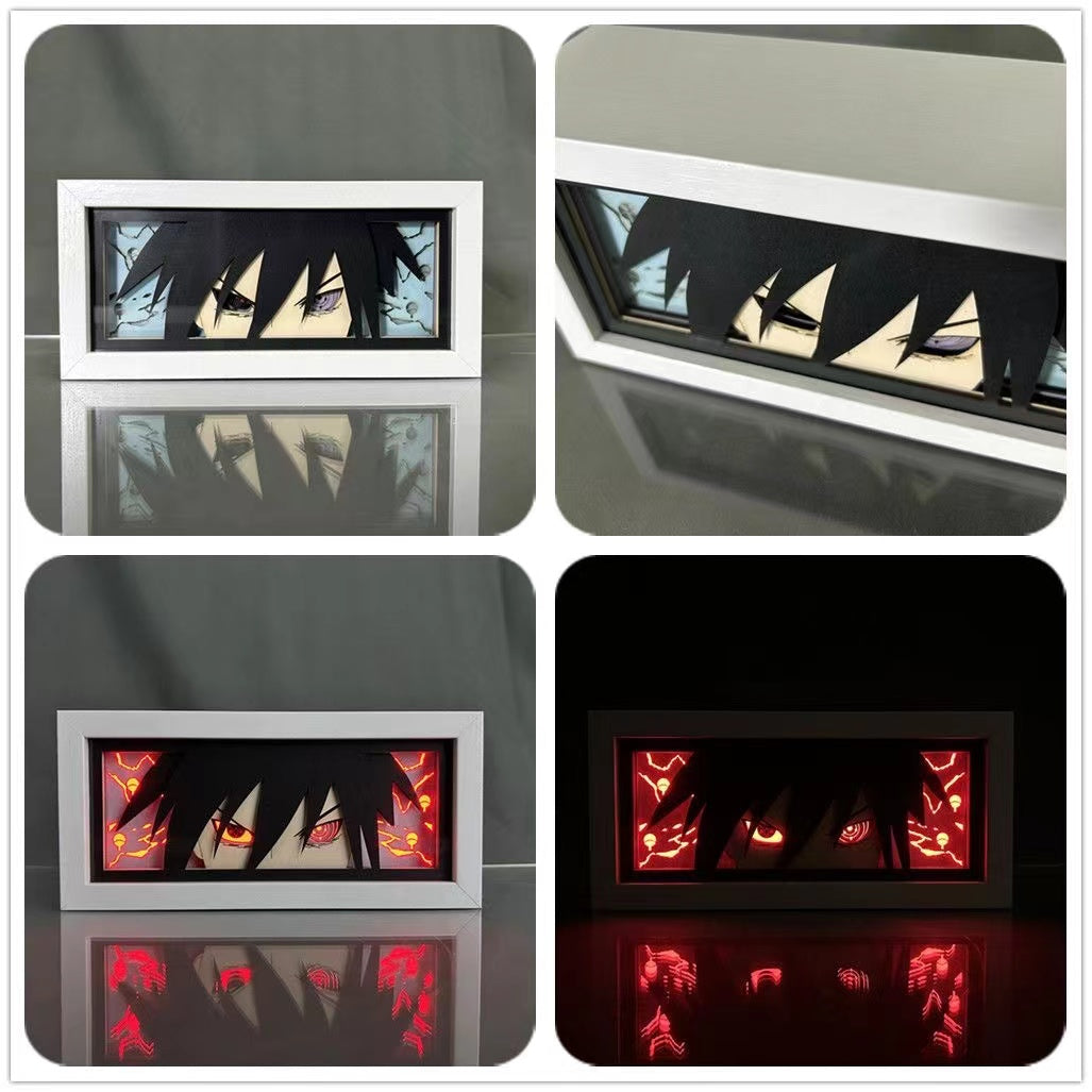 Naruto Anime Paper Cut Light Box, 3D Paper Carving LED Frame Lamp, Sharingan Character Night Light, Desktop Wall Art Decor, Collectible Anime Gift for Naruto Fans