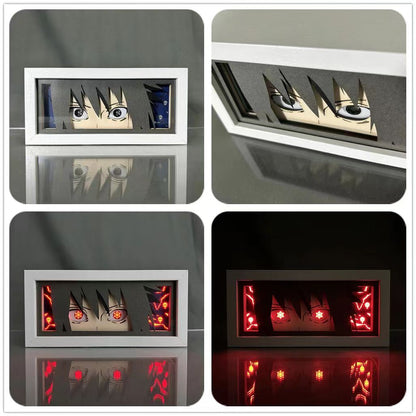 Naruto Anime Paper Cut Light Box, 3D Paper Carving LED Frame Lamp, Sharingan Character Night Light, Desktop Wall Art Decor, Collectible Anime Gift for Naruto Fans