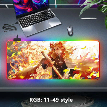 Demon Slayer RGB Gaming Mouse Pad, Large Extended Anime Desk Mat, LED Glowing Non-Slip Rubber Keyboard Pad, Multiple Nezuko Tanjiro Designs, Waterproof Desk Pad for PC Gamers