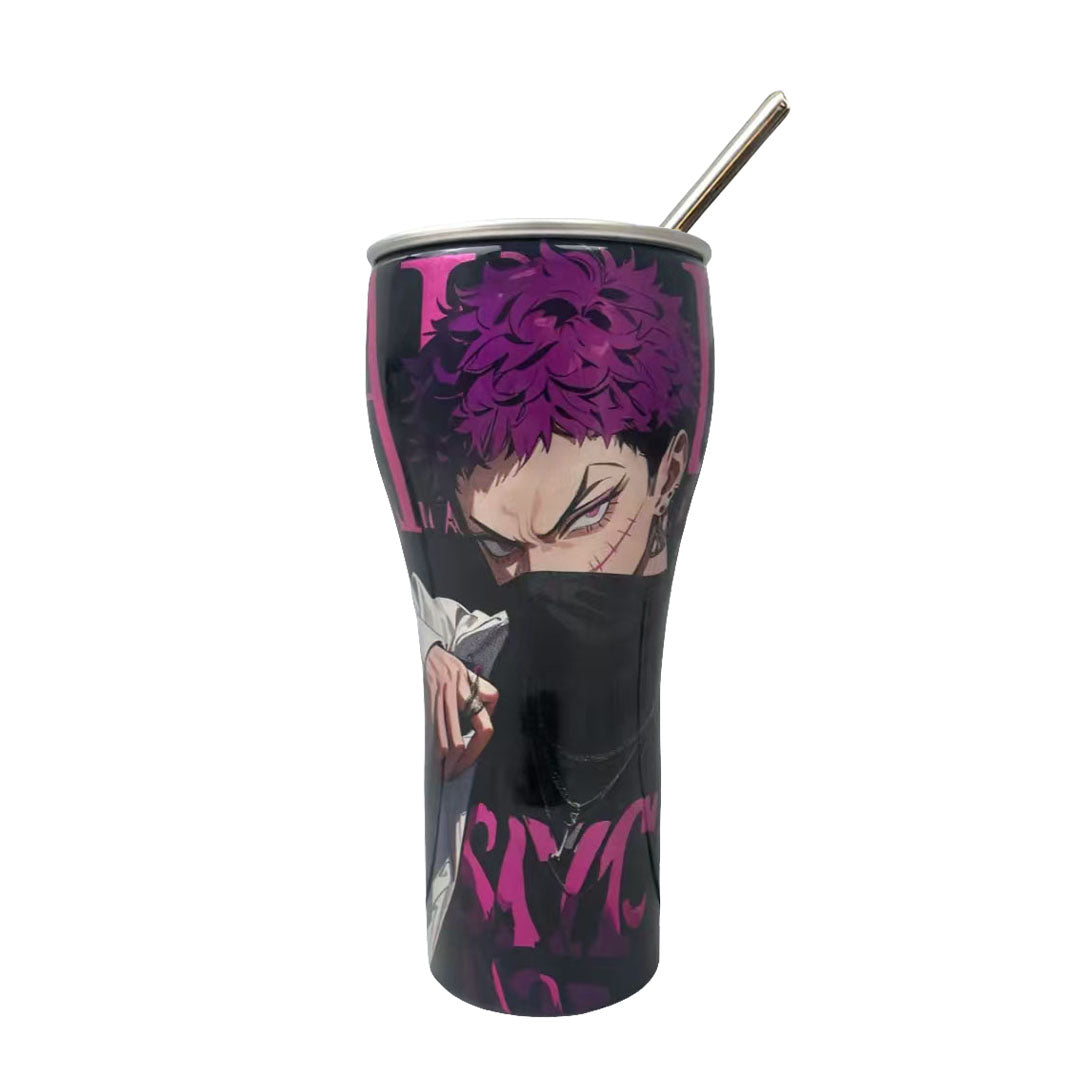 One Piece Anime Tumbler with Straw, Stainless Steel Insulated Travel Cup, Luffy Zoro Nami Wanted Poster Design Coffee Mug, Leak Proof Reusable Water Bottle, One Piece Merch Gift for Anime Fans
